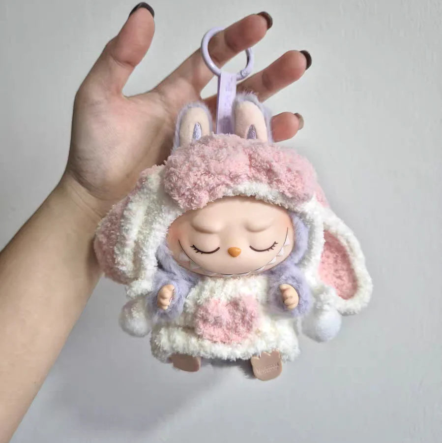 For 17Cm Labubu Dolls Accessories DIY Doll Clothes Heartbeat Long Eared Furry Rabbit Costume Cartoon Dress up Labubu Outfit