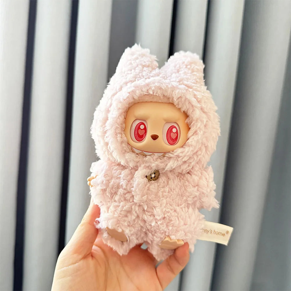 For 17Cm Labubu Dolls Accessories DIY Doll Clothes Heartbeat Long Eared Furry Rabbit Costume Cartoon Dress up Labubu Outfit