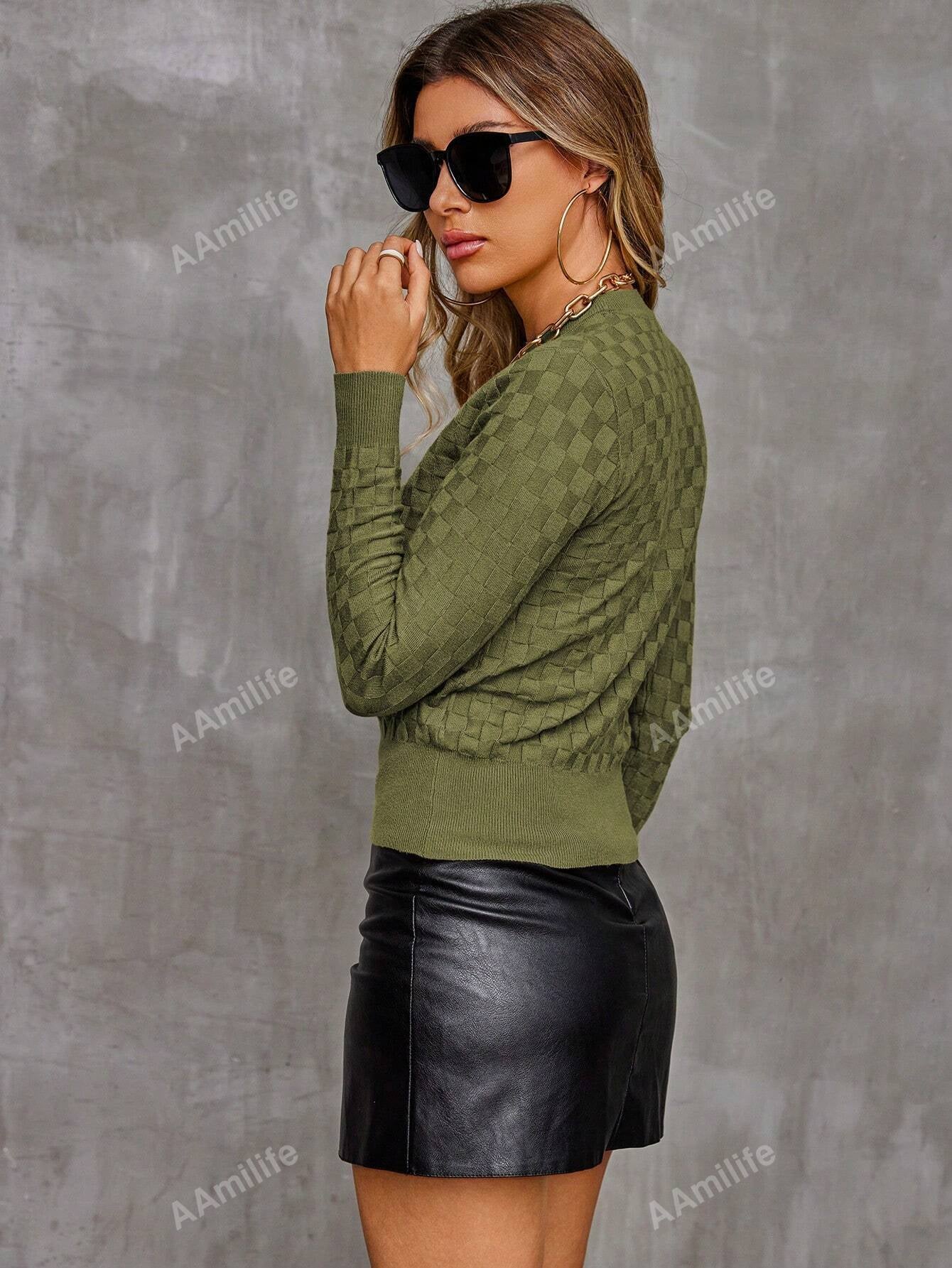 Aamilife Solid round Neck Sweater,Long Sleeve Tops