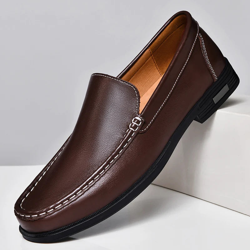 Luxury Brand Business Shoes Classic Brown Leather Shoes Men'S Low Heel Loafers Shoes Comfortable and Breathable Wedding Shoes