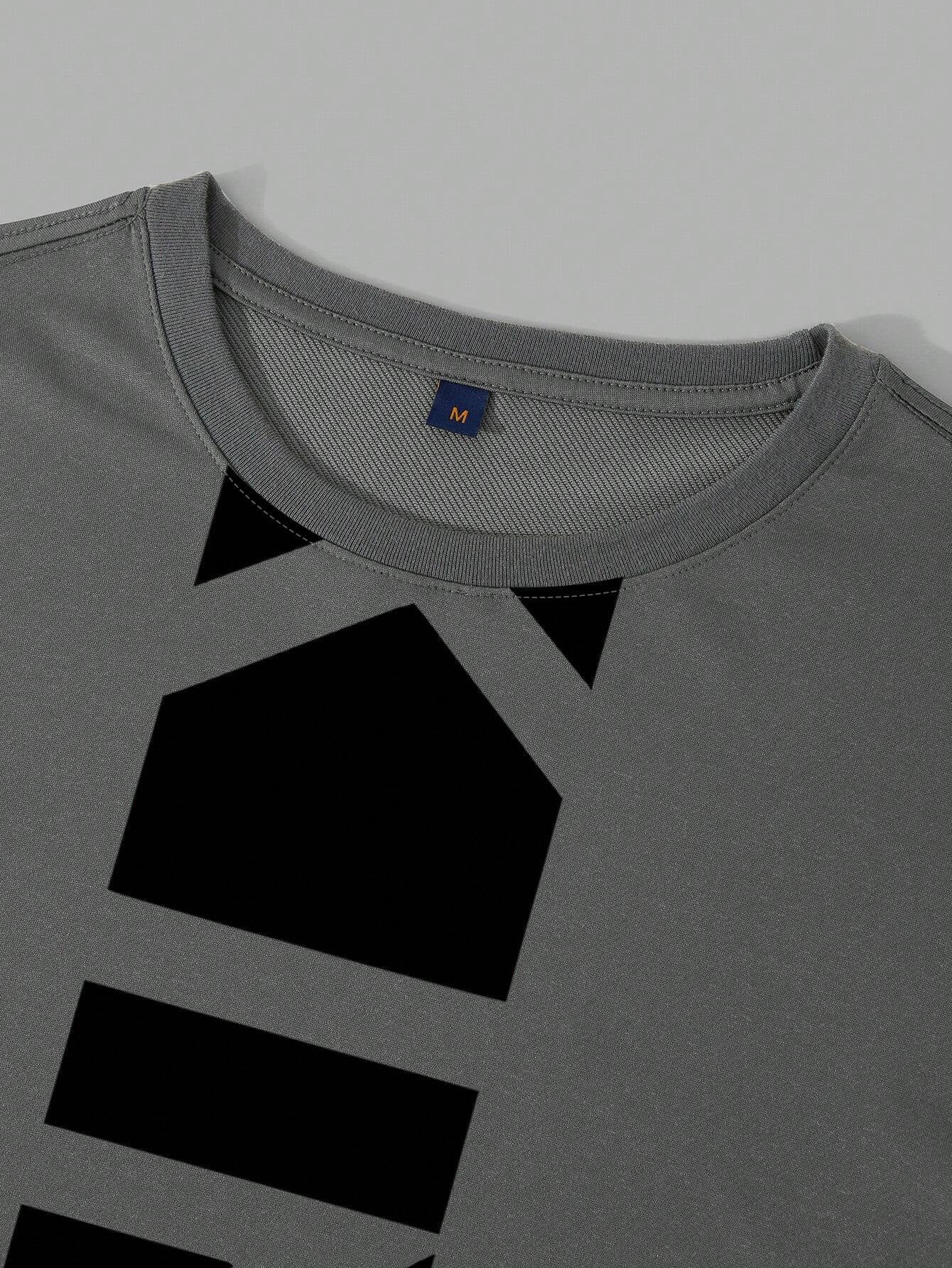 Manfinity Homme Men Geometric King Letter Graphic Pattern Short Sleeve T-Shirt, for Going Out, for Husband