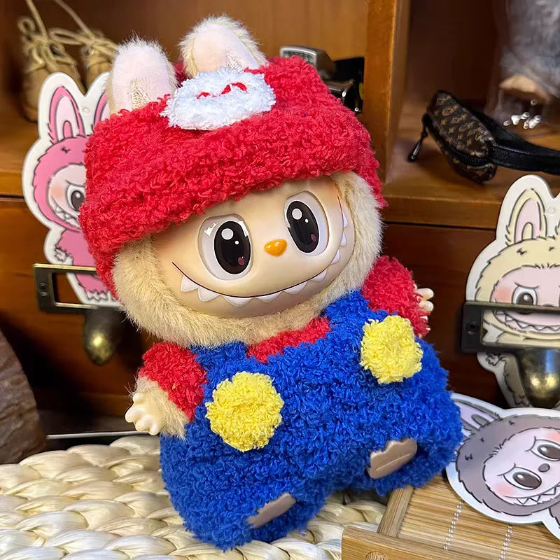 For 17Cm Labubu Dolls Accessories DIY Doll Clothes Heartbeat Long Eared Furry Rabbit Costume Cartoon Dress up Labubu Outfit