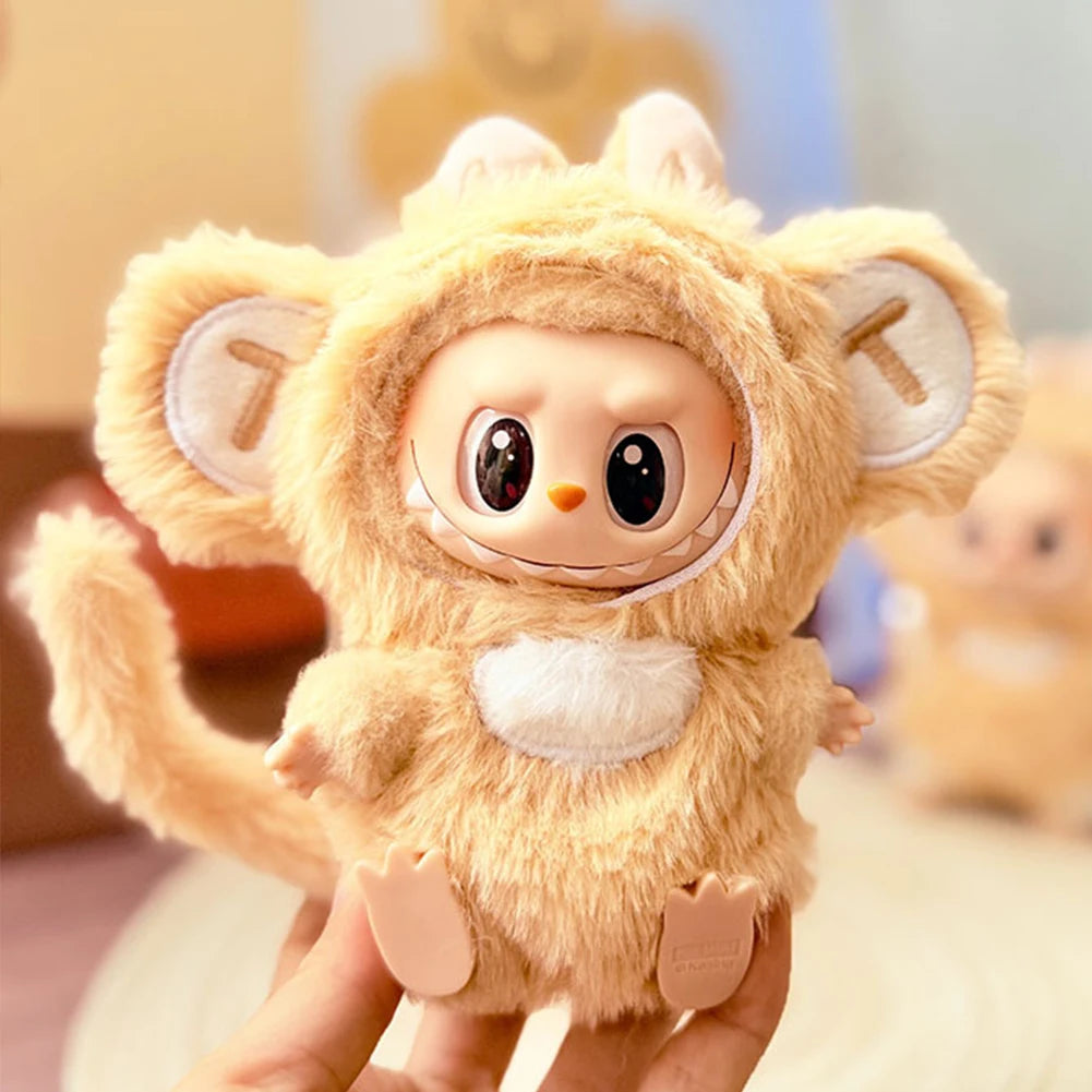 For 17Cm Labubu Dolls Accessories DIY Doll Clothes Heartbeat Long Eared Furry Rabbit Costume Cartoon Dress up Labubu Outfit