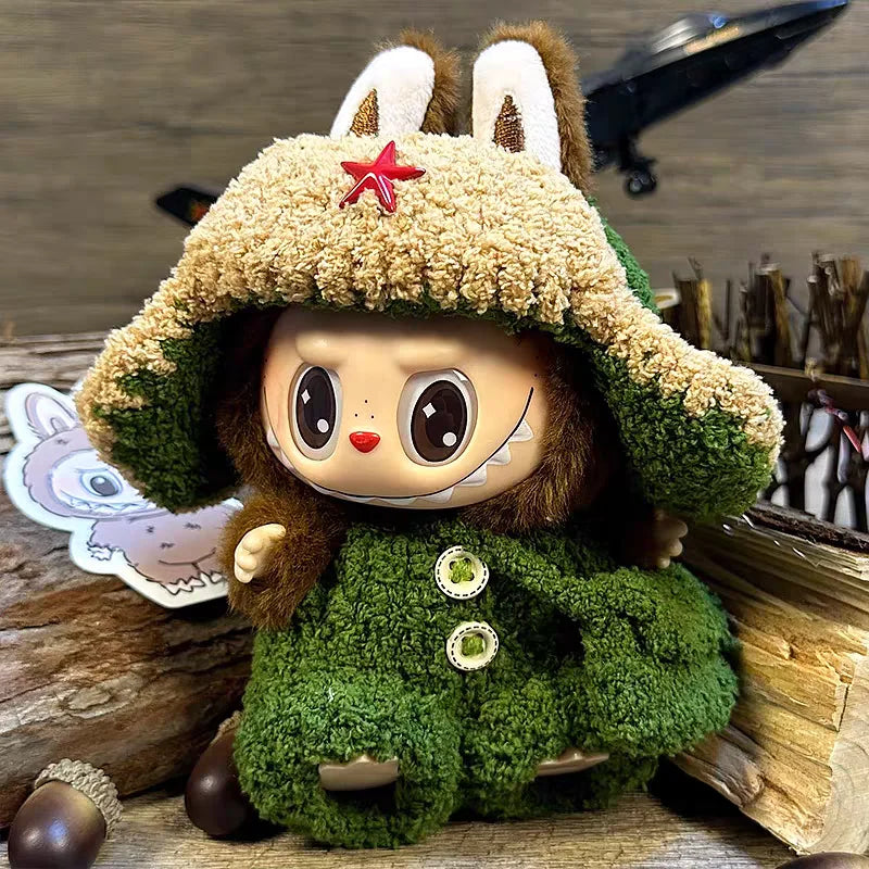 For 17Cm Labubu Dolls Accessories DIY Doll Clothes Heartbeat Long Eared Furry Rabbit Costume Cartoon Dress up Labubu Outfit