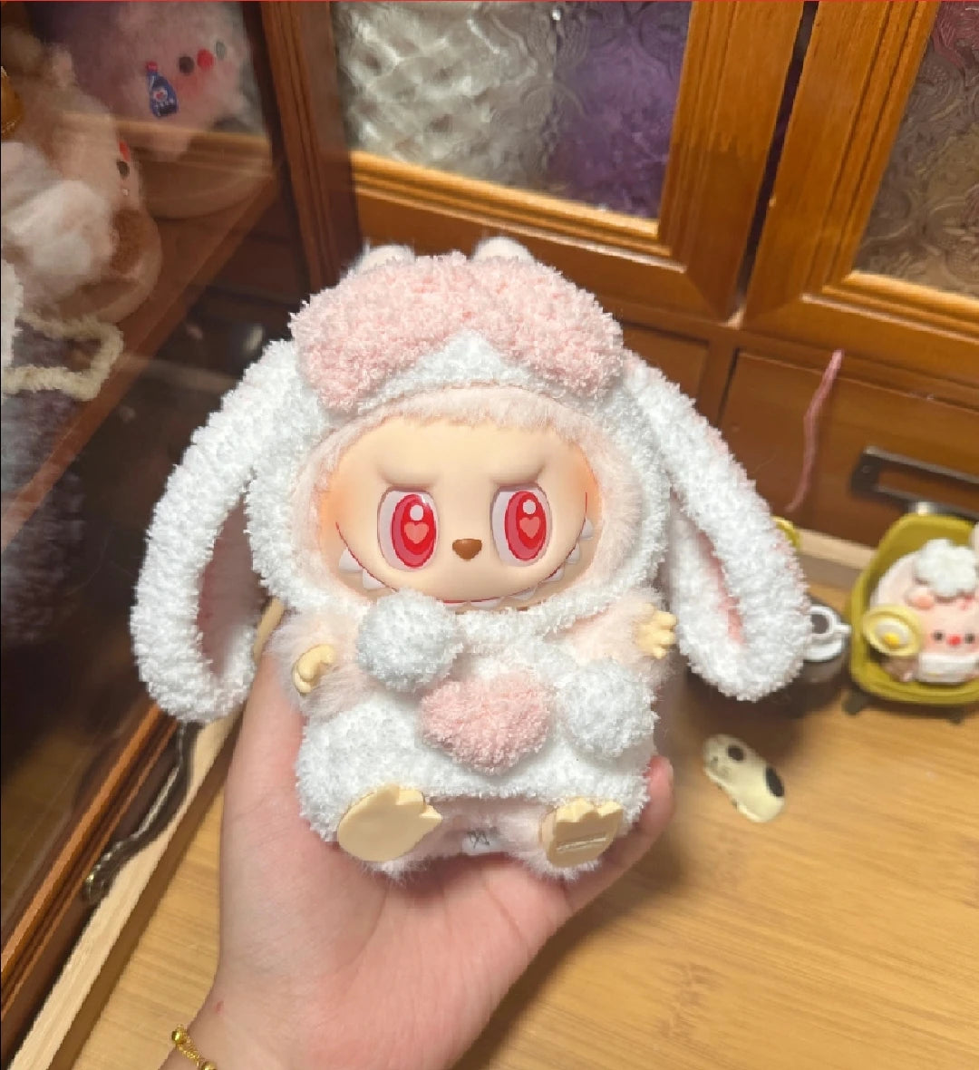 For 17Cm Labubu Dolls Accessories DIY Doll Clothes Heartbeat Long Eared Furry Rabbit Costume Cartoon Dress up Labubu Outfit