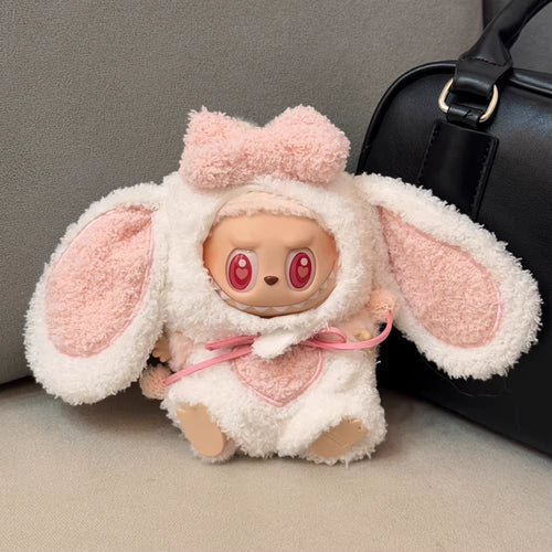 For 17Cm Labubu Dolls Accessories DIY Doll Clothes Heartbeat Long Eared Furry Rabbit Costume Cartoon Dress up Labubu Outfit