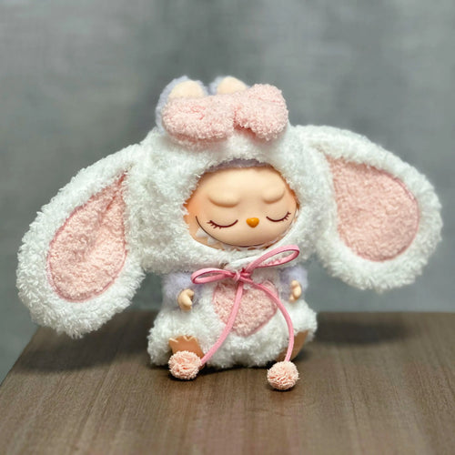 For 17Cm Labubu Dolls Accessories DIY Doll Clothes Heartbeat Long Eared Furry Rabbit Costume Cartoon Dress up Labubu Outfit