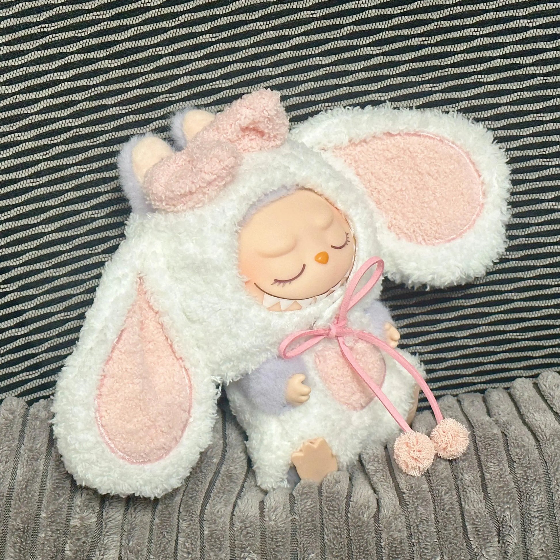 For 17Cm Labubu Dolls Accessories DIY Doll Clothes Heartbeat Long Eared Furry Rabbit Costume Cartoon Dress up Labubu Outfit