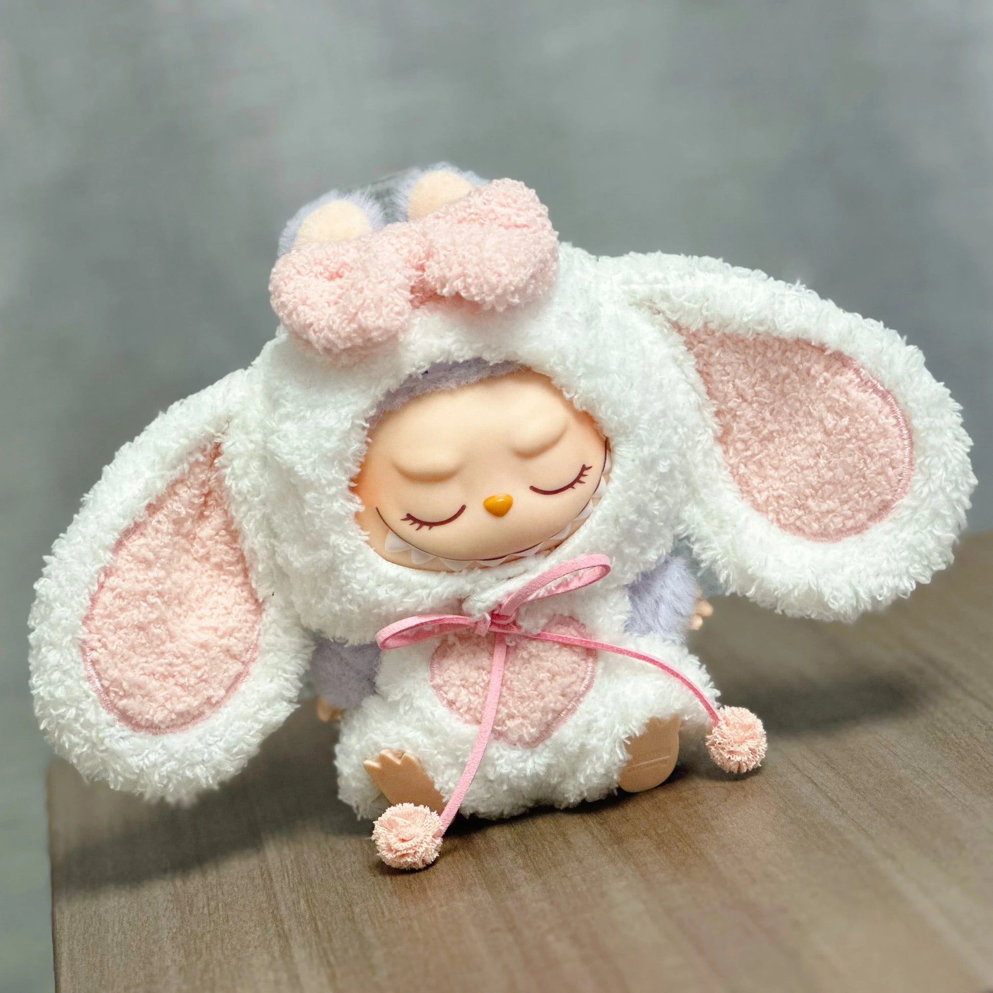 For 17Cm Labubu Dolls Accessories DIY Doll Clothes Heartbeat Long Eared Furry Rabbit Costume Cartoon Dress up Labubu Outfit