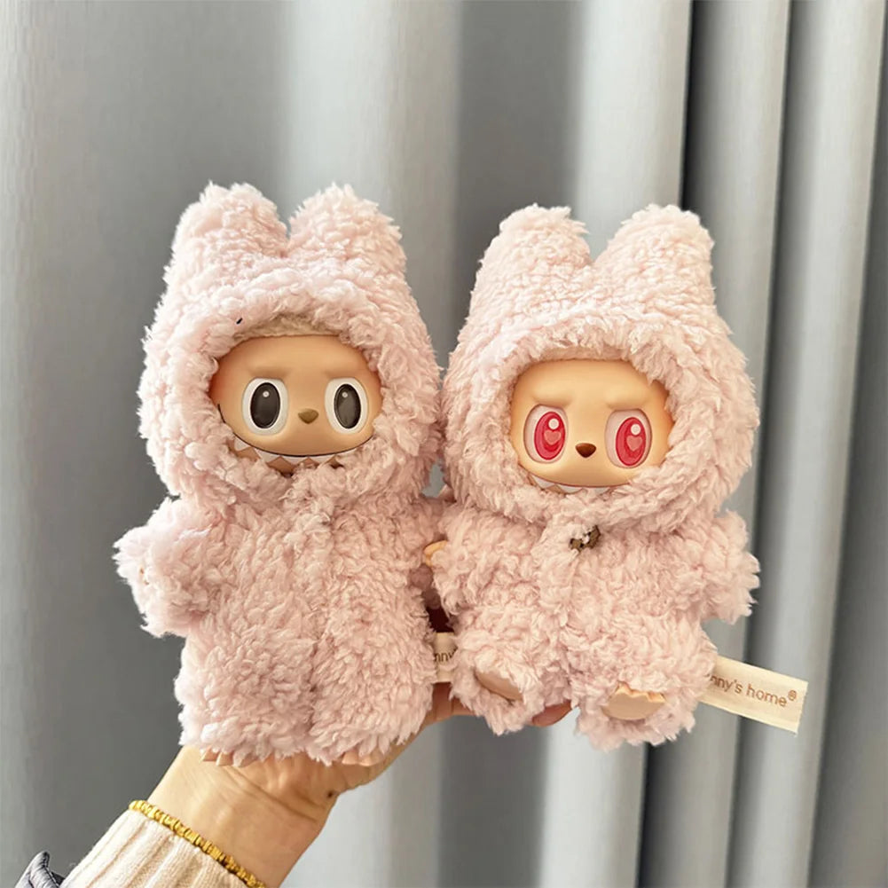 For 17Cm Labubu Dolls Accessories DIY Doll Clothes Heartbeat Long Eared Furry Rabbit Costume Cartoon Dress up Labubu Outfit