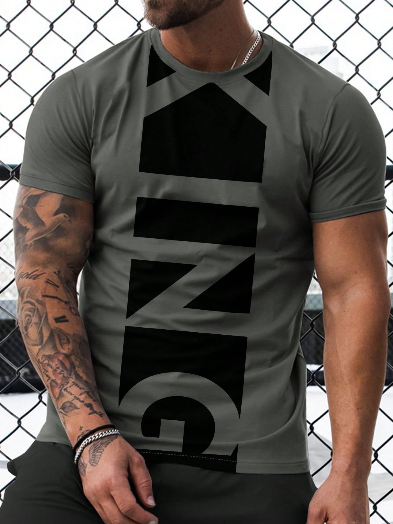 Manfinity Homme Men Geometric King Letter Graphic Pattern Short Sleeve T-Shirt, for Going Out, for Husband