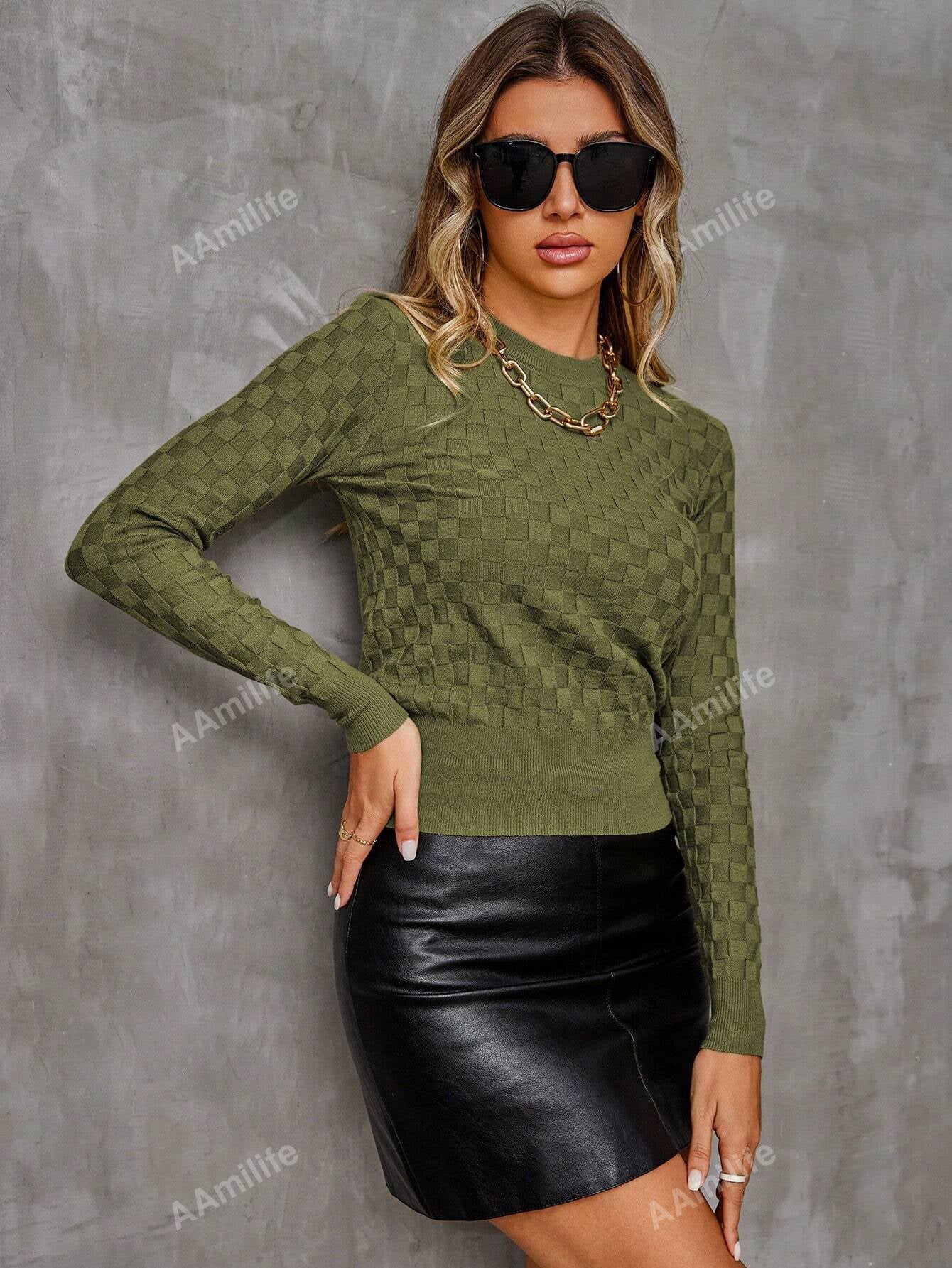 Aamilife Solid round Neck Sweater,Long Sleeve Tops