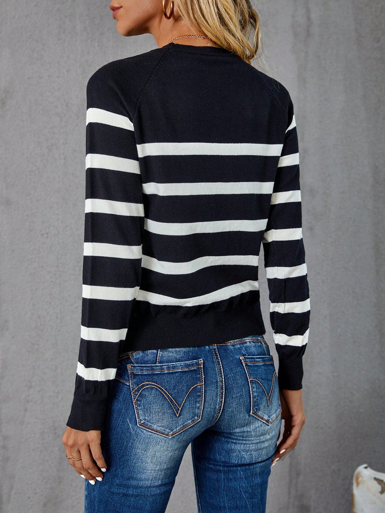 SHEIN LUNE Striped Pattern Sweater,Long Sleeve Tops