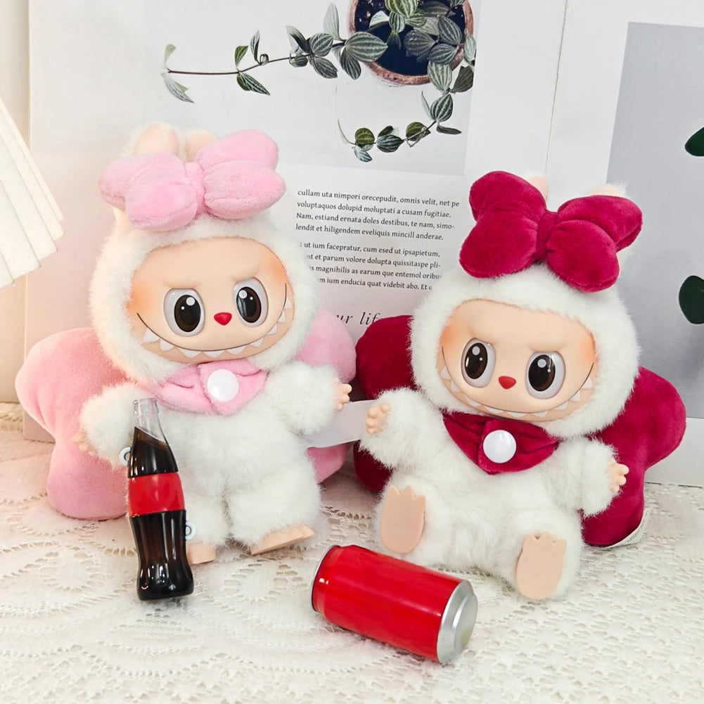 For Labubu Clothes Doll Bow Decor Plush Doll Clothes Replacement Bow Outfit for Labubu Sit Party Clothes Set for Pop Mart Dolls